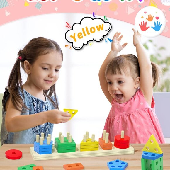 Montessori Wooden Sorting & Stacking Toys - Colorful Sensory Play for Toddlers - Picture 4 of 7